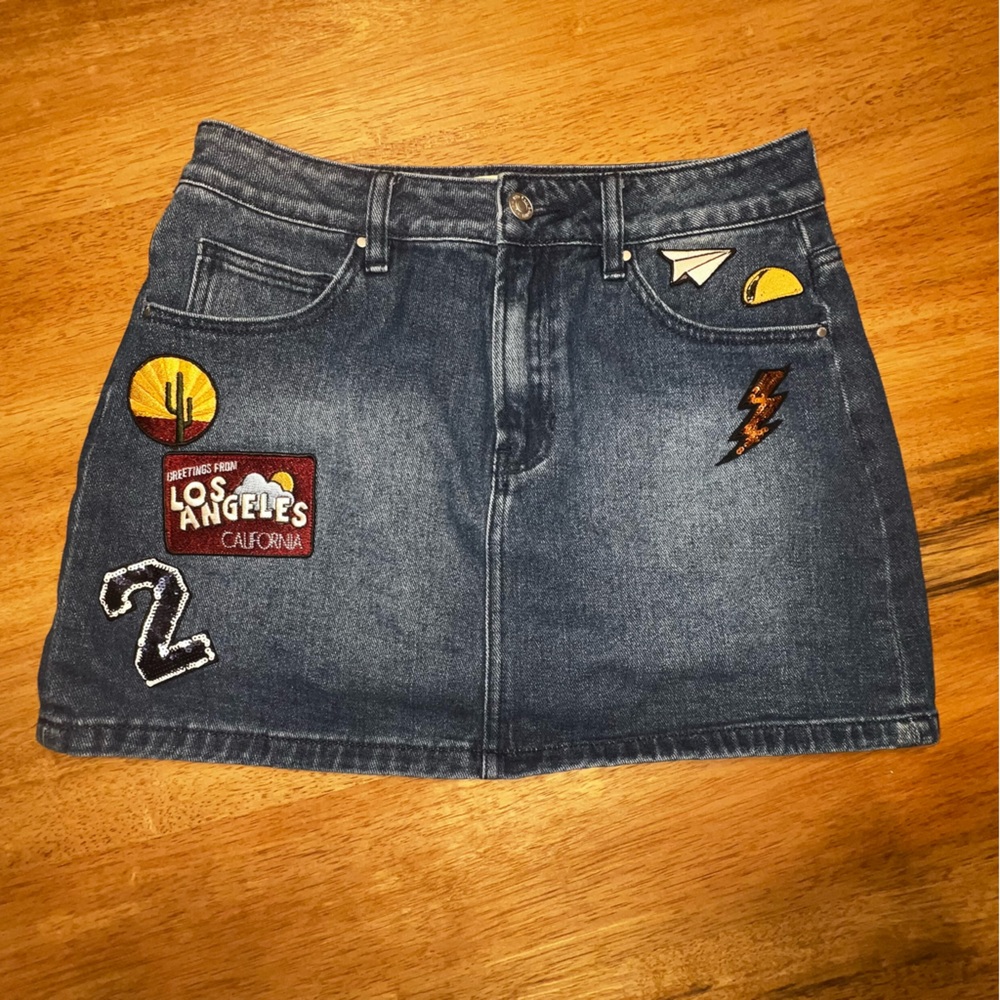 pacsun denim skirt patches size 27 mini‎ skirt Embroidery Taco Desert Cactus